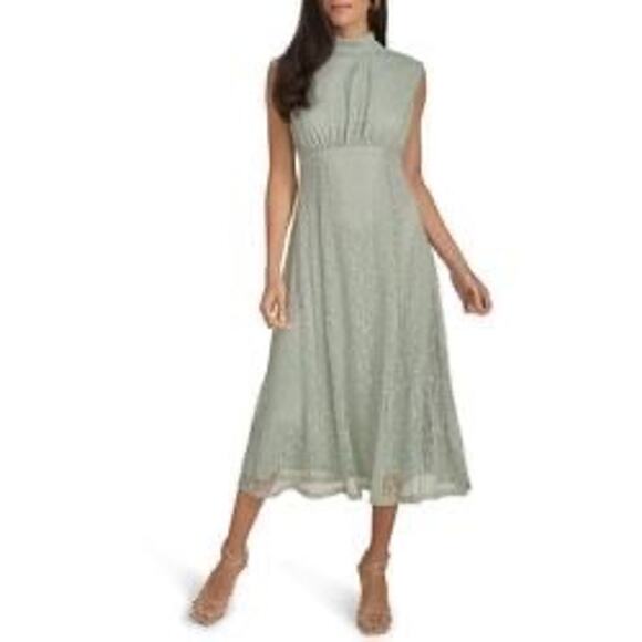 Calvin Klein Mock Neck Sleeveless Lace A-Line‎ Dress women's size 8 sage green - Picture 1 of 12